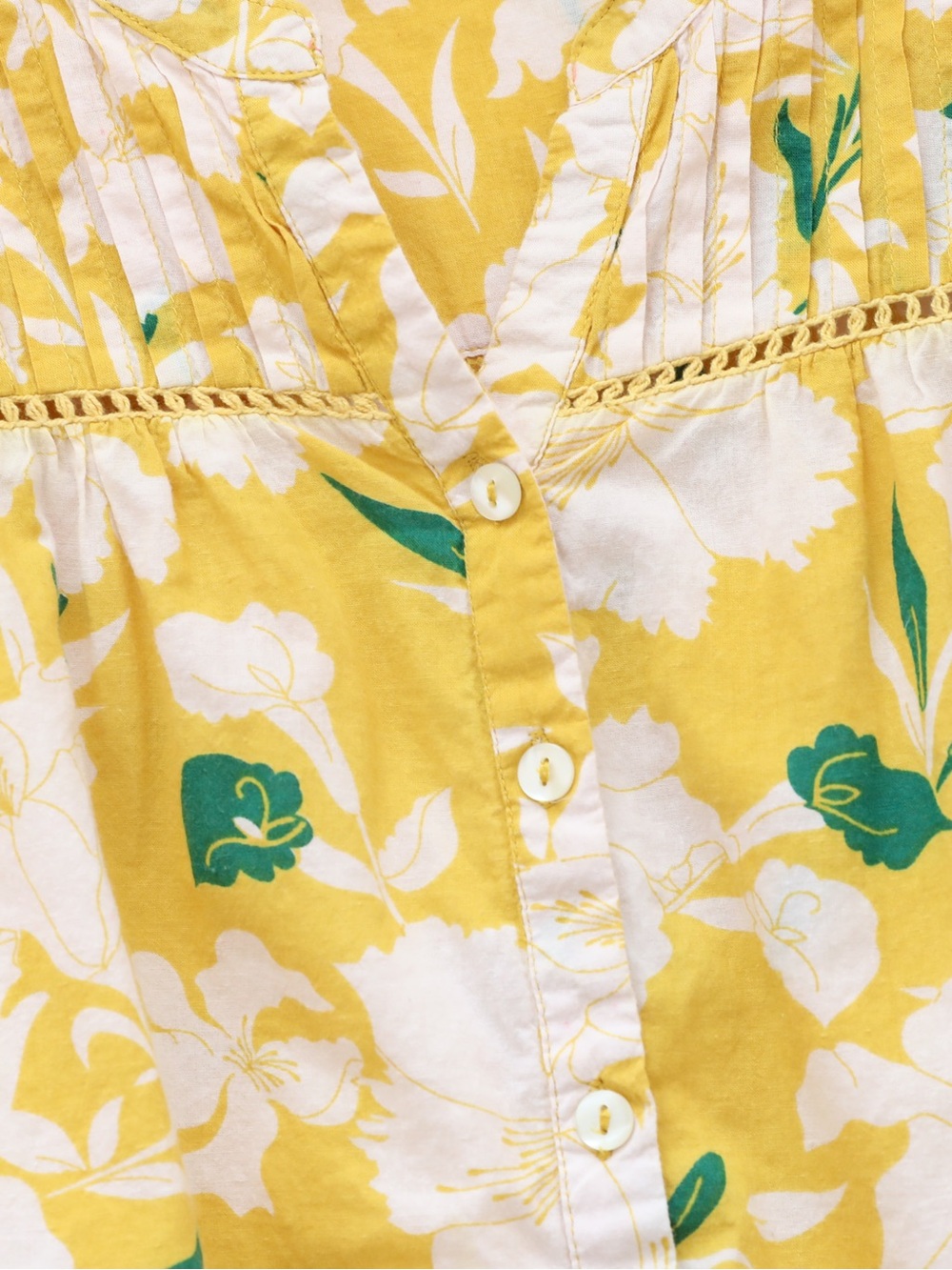All About You yellow floral Peasant Top Bohemian Blouse 100% cotton Medium M - Picture 7 of 9